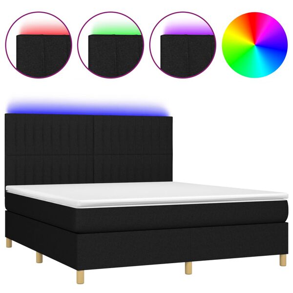 vidaXL Boxspring met matras en LED stof zwart 180x200 cm
