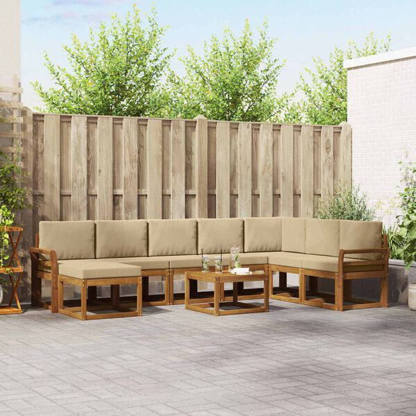 vidaXL Buiten bankenset met kussen 9 pcs Natuurlijk en Beige
