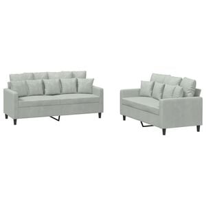vidaXL 2-delige Loungeset met kussens fluweel lichtgrijs
