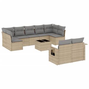 vidaXL 10-delige Loungeset met kussens poly rattan beige