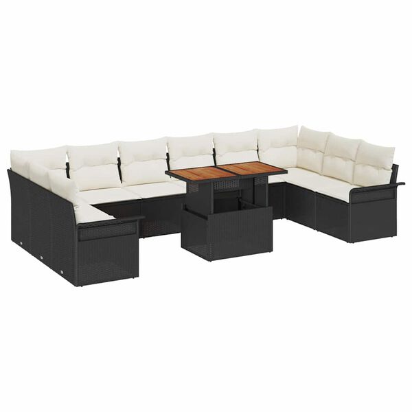 vidaXL Tuin Sofa Set met opslag 11 pcs Zwart Poly riet