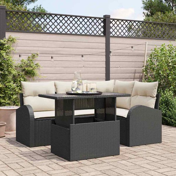 vidaXL Tuin Sofa Set met kussen met opslag 5 pcs Zwart Poly riet