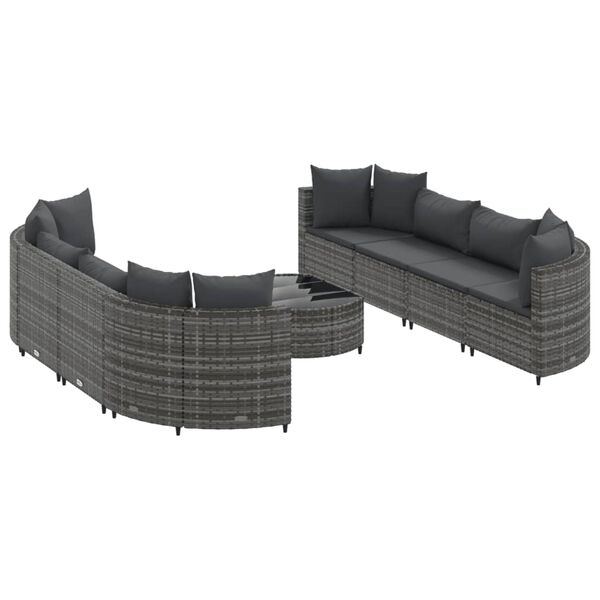 vidaXL 9-delige Loungeset met kussens poly rattan grijs