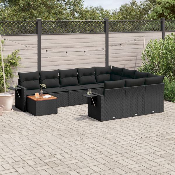 vidaXL 11-delige Loungeset met kussens poly rattan zwart
