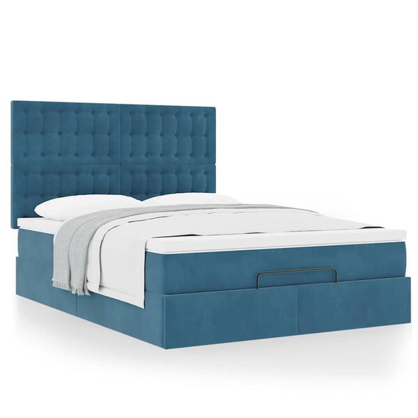 vidaXL Ottoman bed met matrassen 140x200cm fluweel donkerblauw