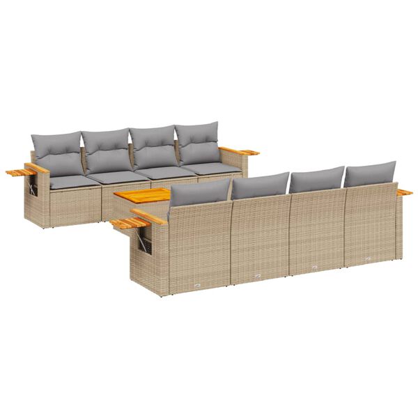 vidaXL 9-delige Loungeset met kussens poly rattan beige