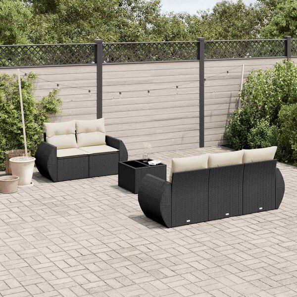 vidaXL 6-delige Loungeset met kussens poly rattan zwart