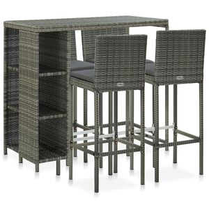 vidaXL 5-delige Tuinbarset met kussens poly rattan grijs