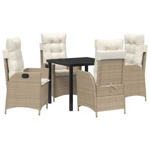 vidaXL Tuin eettafelset met kussen 5 pcs Beige poly rattan