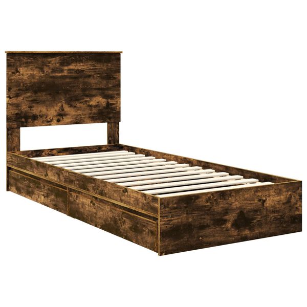 vidaXL Opslag bed met lade Gerookt eiken 75 x 190 cm Bewerkt hout