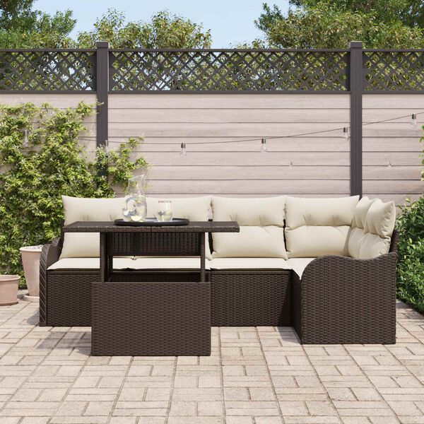 vidaXL Tuin Sofa Set met kussen met kussen 6 pcs Bruin Poly Rattan