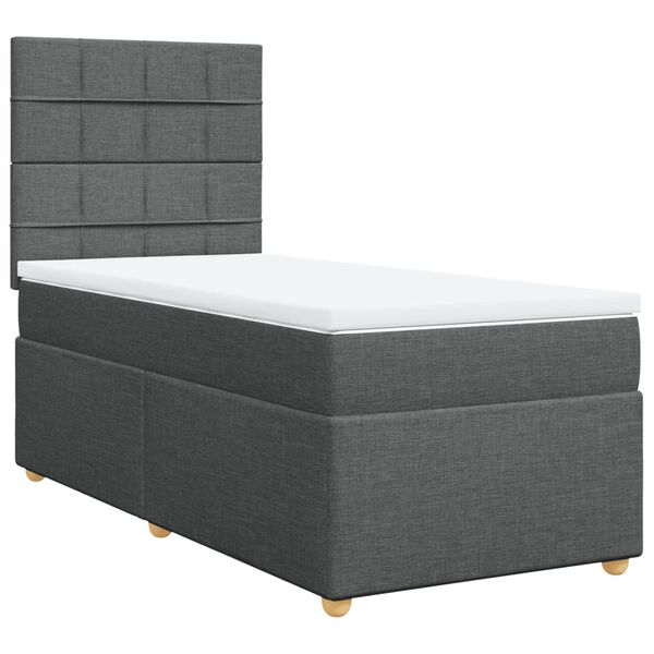 vidaXL Boxspring met matras stof donkergrijs 90x200 cm