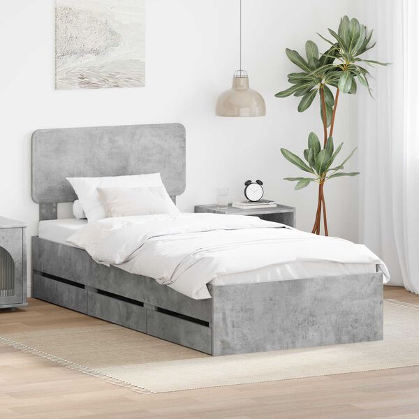 vidaXL Bedframe met lade Beton Grijs 75 x 190 cm Geconstrueerd hout