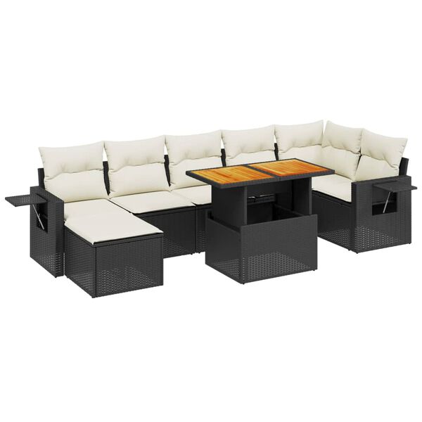 vidaXL 8-delige Loungeset met kussens poly rattan zwart