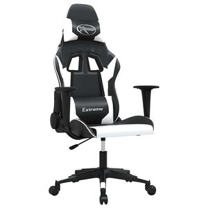 vidaXL Massage gamestoel kunstleer zwart en wit