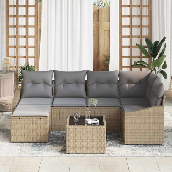vidaXL Tuin Sofa Set 7 pcs Beige Poly riet