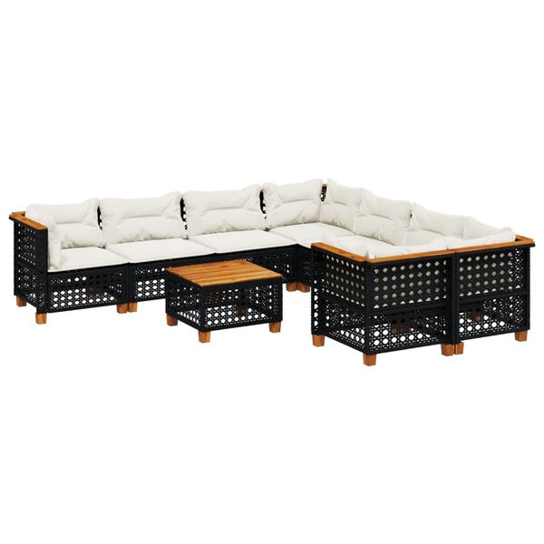 vidaXL 9-delige Loungeset met kussens poly rattan zwart
