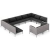 vidaXL 11-delige Loungeset met kussens poly rattan donkergrijs