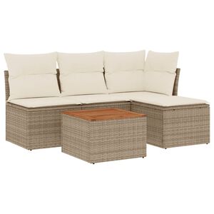 vidaXL 5-delige Loungeset met kussens poly rattan beige