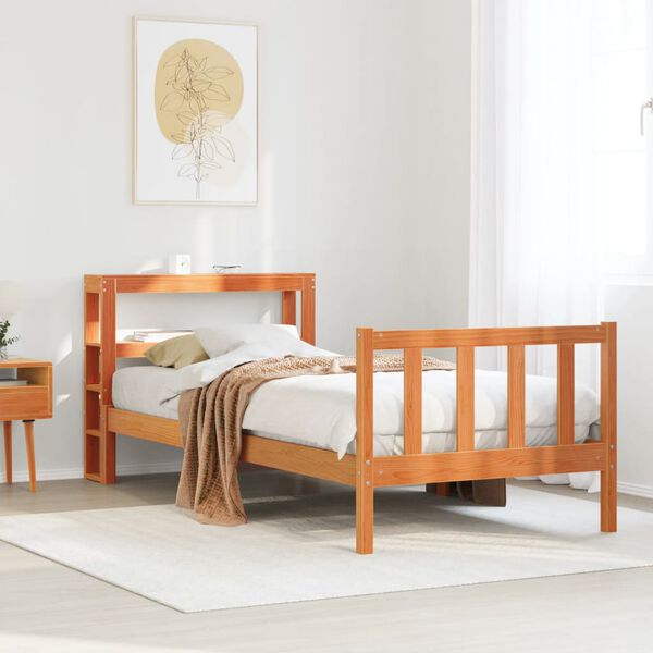 vidaXL Bedframe met hoofdbord massief grenenhout wasbruin 75x190 cm