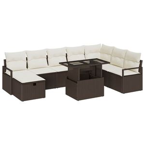 vidaXL Tuin Sofa Set met kussen met opslag 9 pcs Bruin Poly riet
