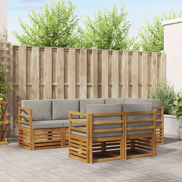 vidaXL Hoekbank Set 7 pcs Natuurlijk en Lichtgrijs Massief Acaciahout