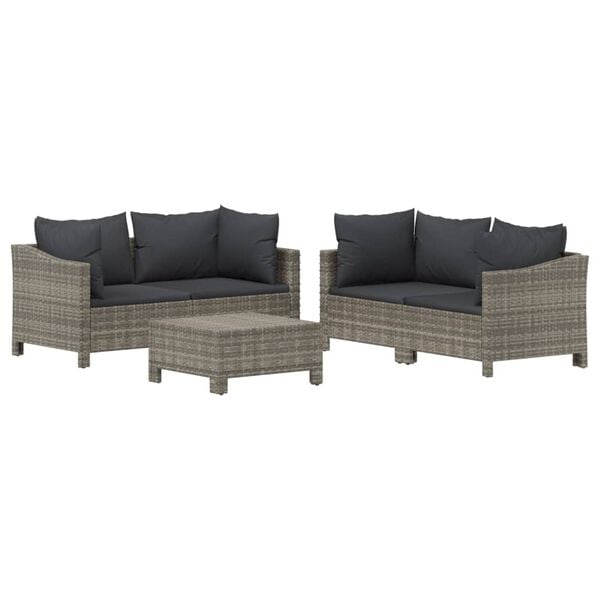 vidaXL 5-delige Loungeset met kussens poly rattan grijs