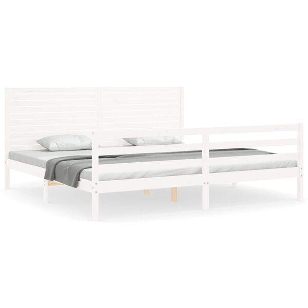 vidaXL Bedframe met hoofdbord massief hout wit 200x200 cm