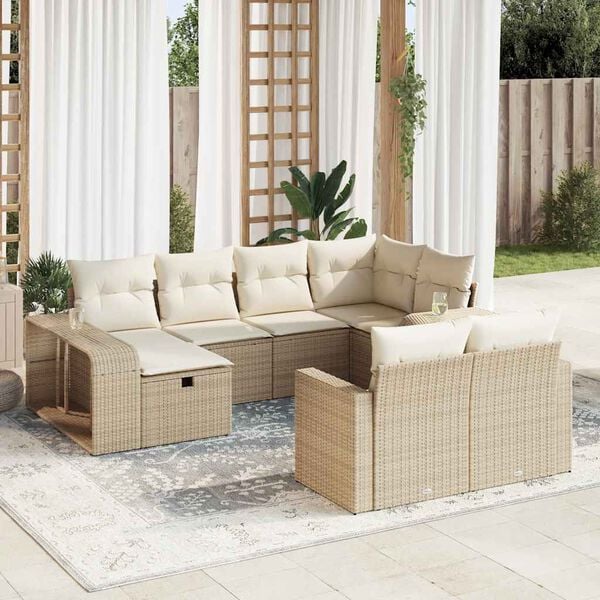 vidaXL 10-delige Loungeset met kussens poly rattan beige