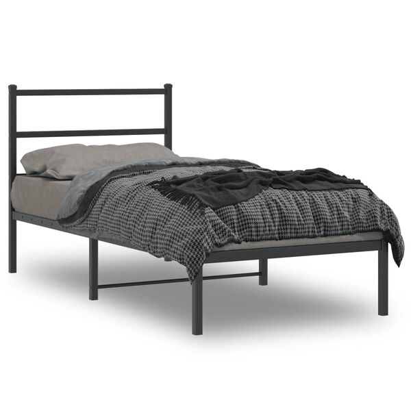 vidaXL Bedframe met hoofdbord metaal zwart 90x190 cm
