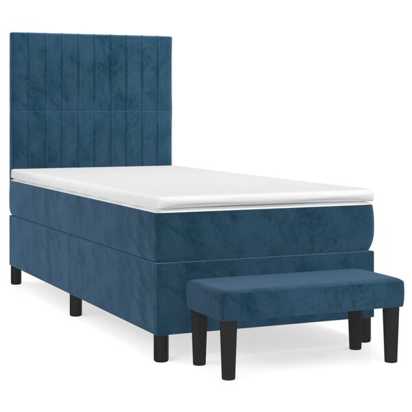 vidaXL Boxspring met matras fluweel donkerblauw 90x190 cm