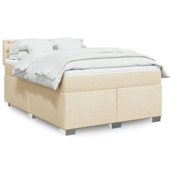 vidaXL Boxspring met matras stof cr&egrave;mekleurig 140x200 cm