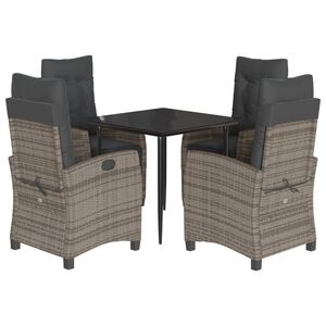 vidaXL 5-delige Tuinset met kussens poly rattan grijs