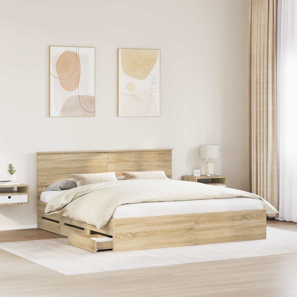 vidaXL Bedframe met lade Sonoma Eiken 200 x 200 cm Ingenieurshout