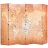 vidaXL Kamerscherm inklapbaar wereldkaart 228x170 cm geel