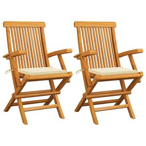vidaXL Tuinstoelen 2 st met cr&egrave;mekleurige kussens massief teakhout