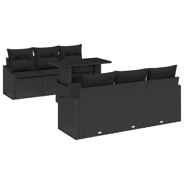 vidaXL Tuin Sofa Set met opslag met kussen 7 pcs Zwart poly rattan