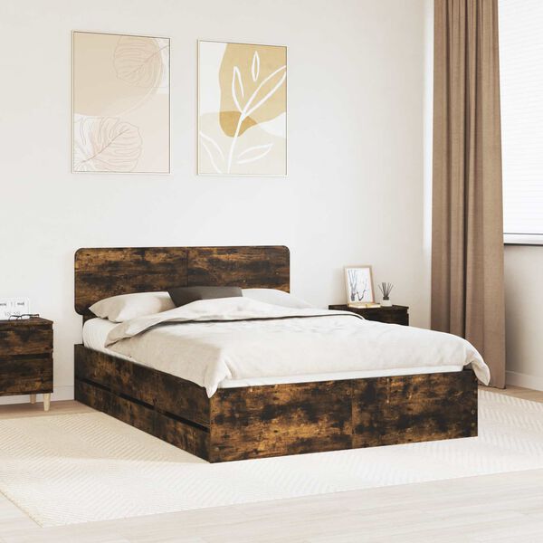 vidaXL Bedframe met lade Gerookte Eik 160 x 200 cm Geconstrueerd hout