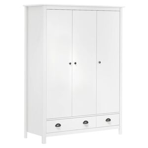 vidaXL Kledingkast Hill 3 deuren 127x50x170 cm massief grenenhout wit