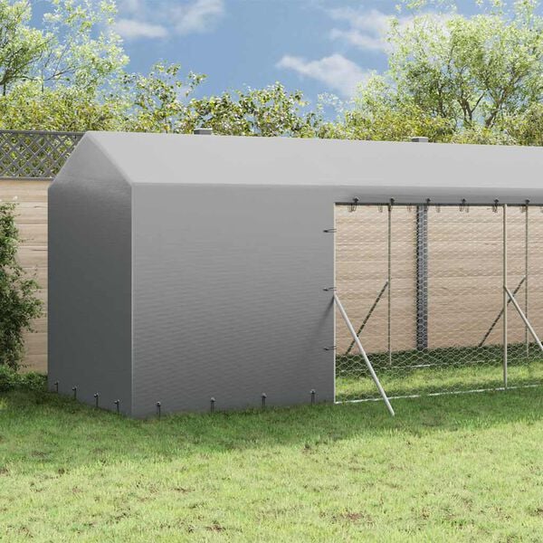 vidaXL Hondenkennel met dak 2x14x2,5 m gegalvaniseerd staal zilver