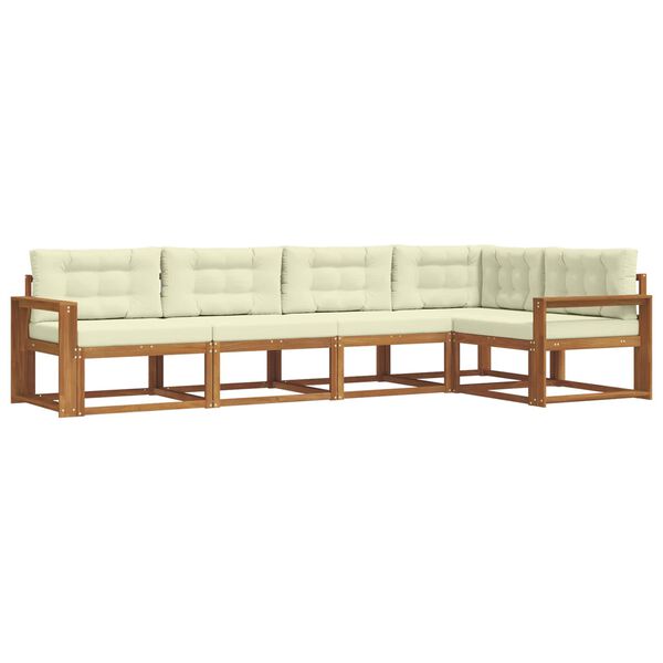 vidaXL Buiten bankenset met kussen 5 pcs Natuurlijk en Cr&egrave;me