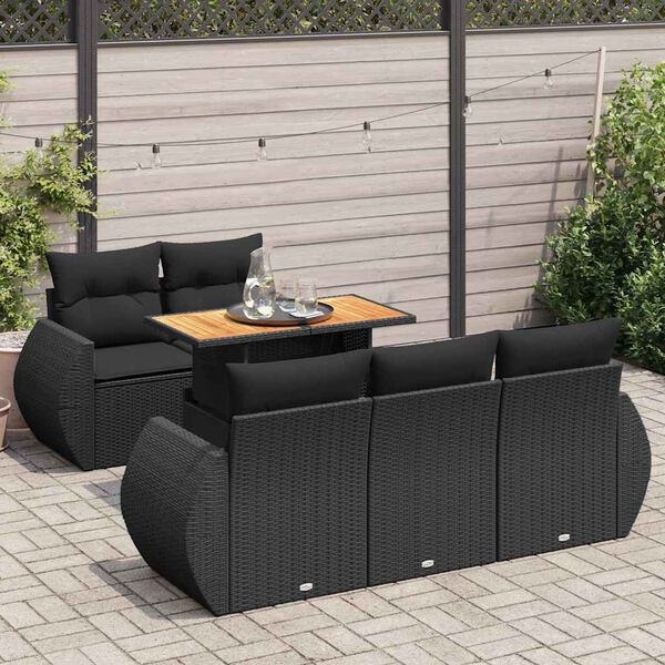 vidaXL 6-delige Loungeset met kussens poly rattan zwart