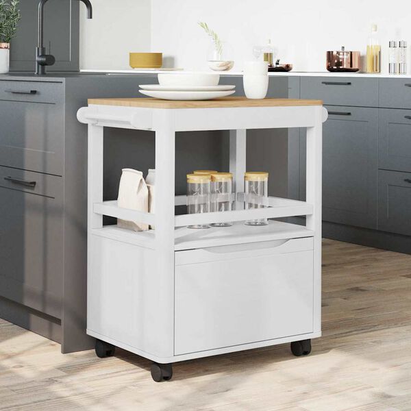 vidaXL Keuken Trolley FLORO Wit 72,5 x 45 x 80 cm Massief Vurenhout