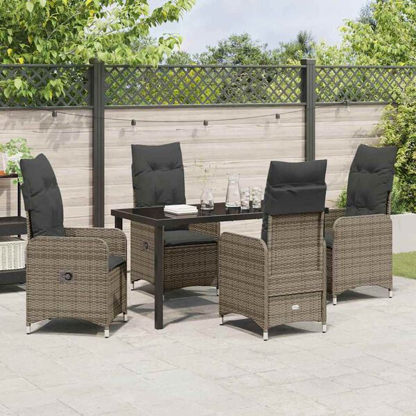 vidaXL Tuin Eetset met kussen 5 pcs Grijs Poly riet