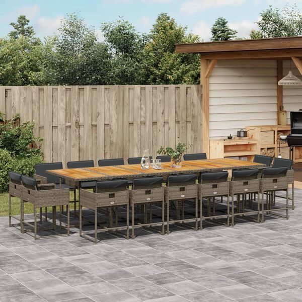 vidaXL 17-delige Tuinset met kussens poly rattan grijs