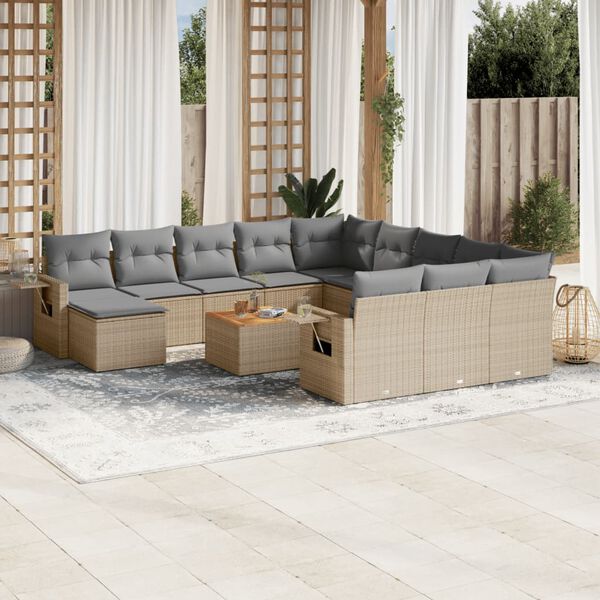 vidaXL 13-delige Loungeset met kussens poly rattan gemengd beige