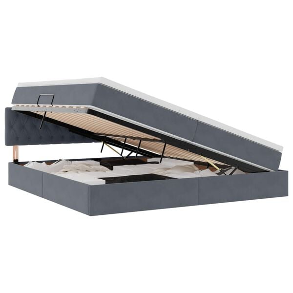 vidaXL Opbergbed met LED met matras Donkergrijs 200 x 200 cm Fluweel