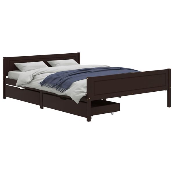 vidaXL Bedframe met 2 lades 160x200 cm massief grenenhout donkerbruin