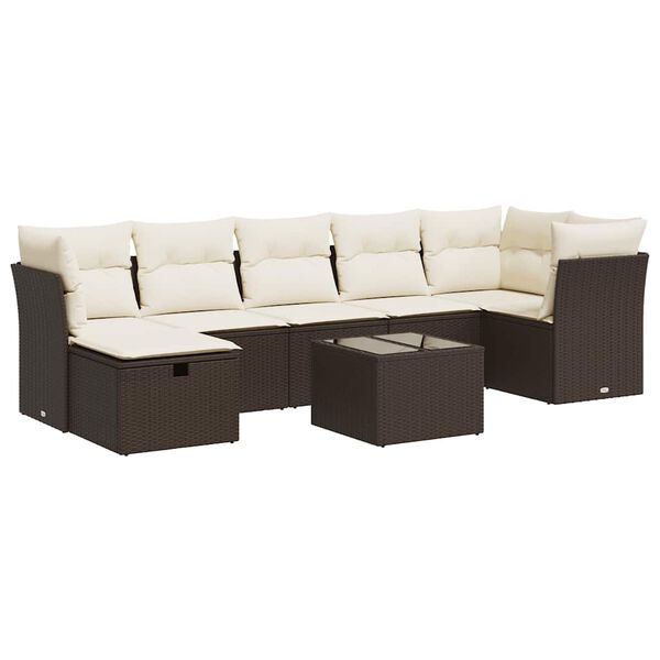 vidaXL 8-delige Loungeset met kussens poly rattan bruin