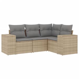 vidaXL 4-delige Loungeset met kussens poly rattan beige